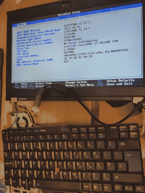 image of the bios screen of the laptop with the new CPU in