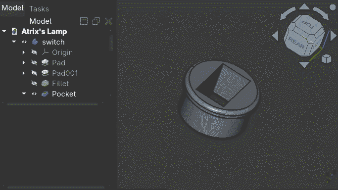 image of shelly device with mains power cable pluged in. The device is enclosed in a black 3d printed case.